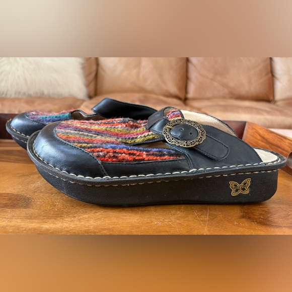 ALEGRIA Leather & Wool Slide Clogs - Picture 2 of 9